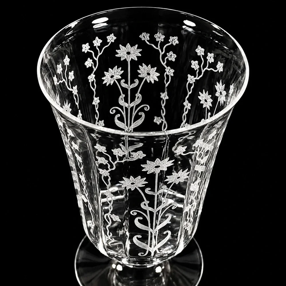 Fostoria Manor Crystal Iced Tea Glasses Set of 4 Etched Floral 1930s